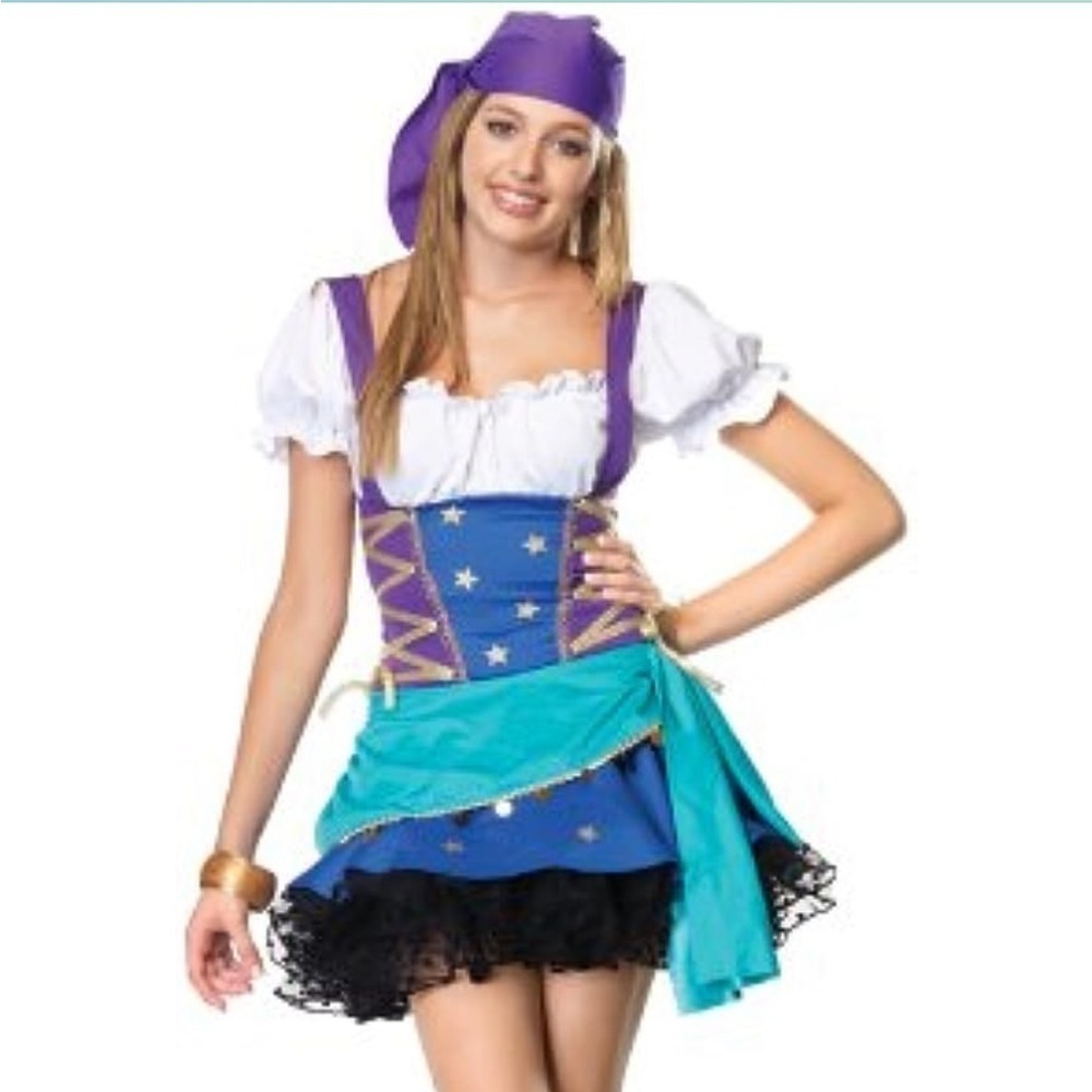Leg Avenue Women's 3 Piece Gypsy Princess Costume w/ Side Lacing & Head Band M/L